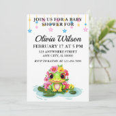 Baby douche uitnodigingen, kikker thema uitnodigin kaart (Staand voorkant)