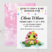 Baby douche uitnodigingen, kikker thema uitnodigin kaart (Voorkant / Achterkant)