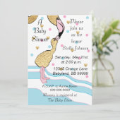 Baby douche uitnodigingen "My Flamingos" uitnodige (Staand voorkant)