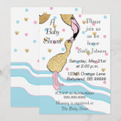 Baby douche uitnodigingen "My Flamingos" uitnodige (Voorkant / Achterkant)