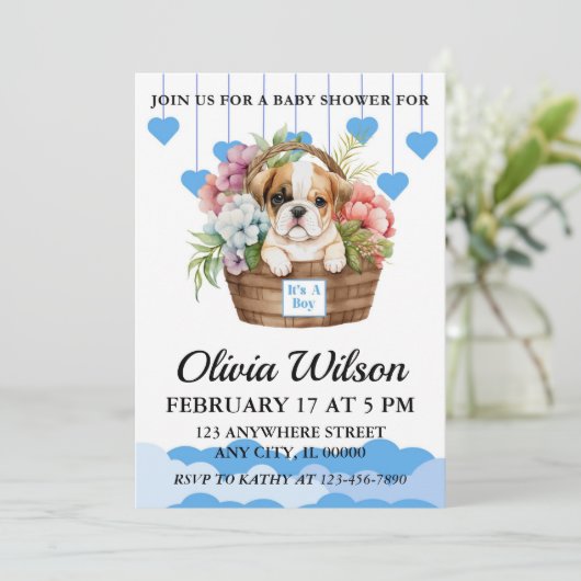 Baby douche uitnodigingen, Puppy thema uitnodiging (Staand voorkant)