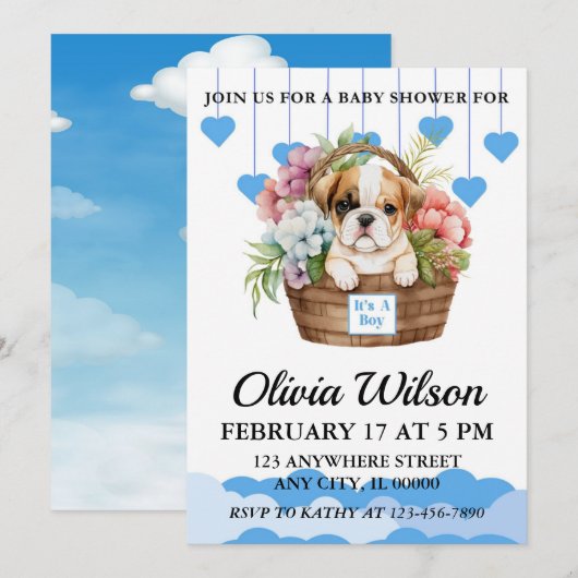 Baby douche uitnodigingen, Puppy thema uitnodiging (Voorkant / Achterkant)