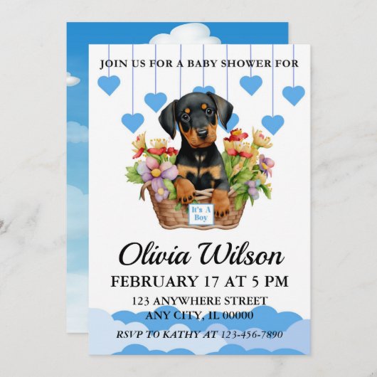 Baby douche uitnodigingen, Puppy thema uitnodiging (Voorkant / Achterkant)