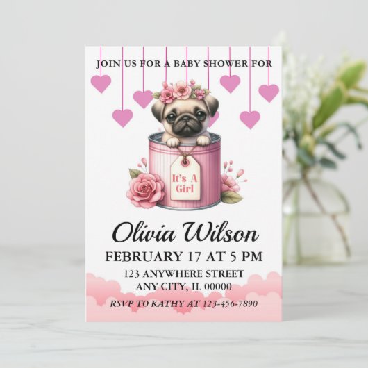 Baby douche uitnodigingen, Puppy thema uitnodiging (Staand voorkant)