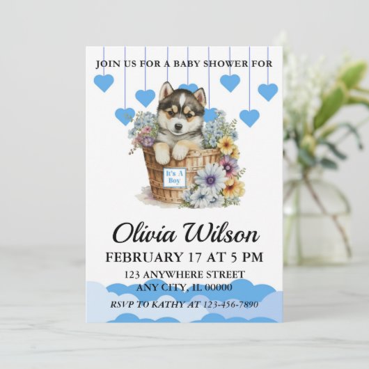 Baby douche uitnodigingen, Puppy thema uitnodiging (Staand voorkant)