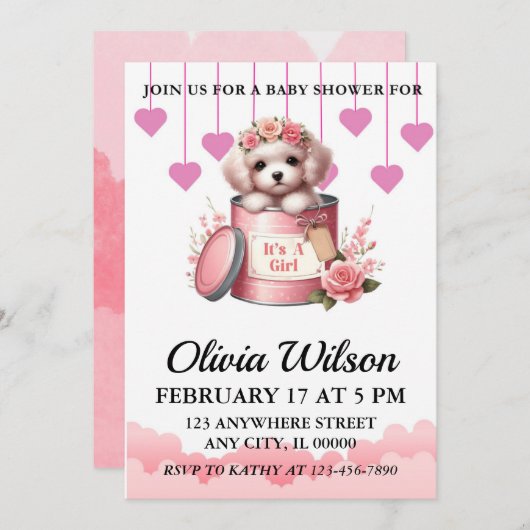 Baby douche uitnodigingen, Puppy thema uitnodiging (Voorkant / Achterkant)