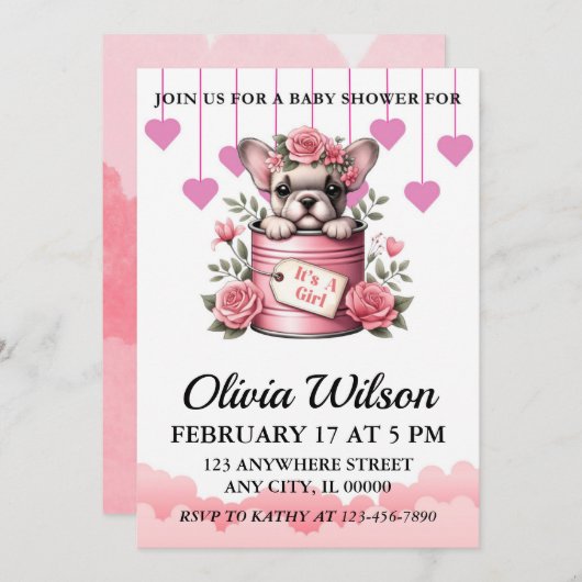 Baby douche uitnodigingen, Puppy thema uitnodiging (Voorkant / Achterkant)