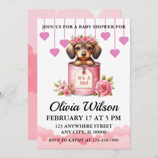 Baby douche uitnodigingen, Puppy thema uitnodiging (Voorkant / Achterkant)