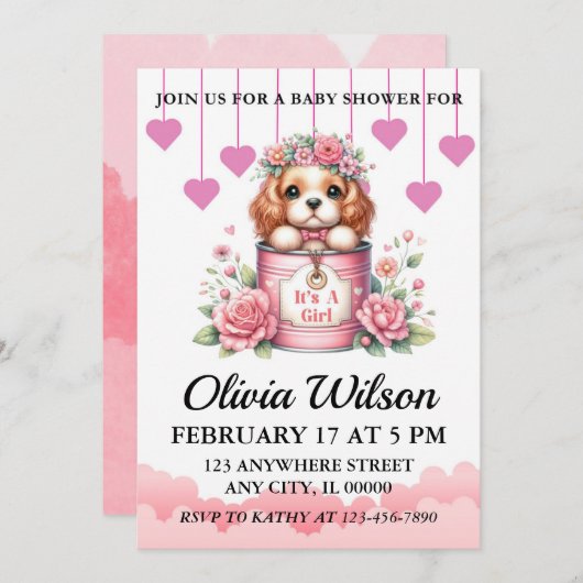 Baby douche uitnodigingen, Puppy thema uitnodiging (Voorkant / Achterkant)