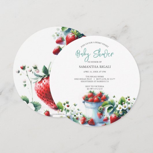 Baby Douche Uitnodigingen Waterverf Aardbeien (Voorkant / Achterkant)