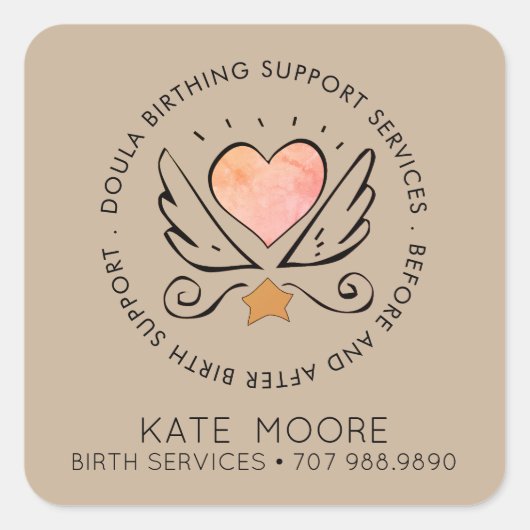 Baby Doula Birth Coach Midechtgenote Badge Vierkante Sticker (Voorkant)