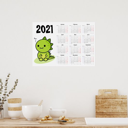 Baby draak Agenda 2021 Poster - maandag start (Keuken)