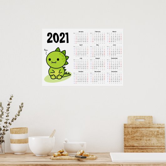 Baby draak Kalender 2021 Poster - zondag start (Keuken)