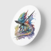 Baby-draak met waterkleur ronde klok (Hoek)