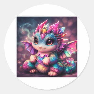 Baby Draak Regenboog Kristal Ronde Sticker