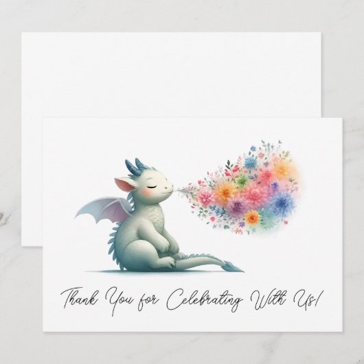 Baby Dragon Ademend Bloemvuur Dank u Bedankkaart (Voorkant / Achterkant)