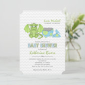 Baby Dragon Baby shower Invitation Green Blue Grey Kaart (Staand voorkant)