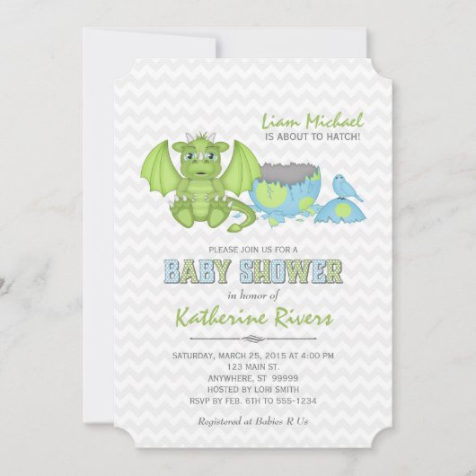 Baby Dragon Baby shower Invitation Green Blue Grey Kaart (Voorkant)