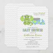 Baby Dragon Baby shower Invitation Green Blue Grey Kaart (Voorkant / Achterkant)
