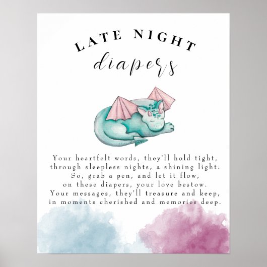 Baby Dragon Baby shower late nacht luiers spel Poster (Voorkant)