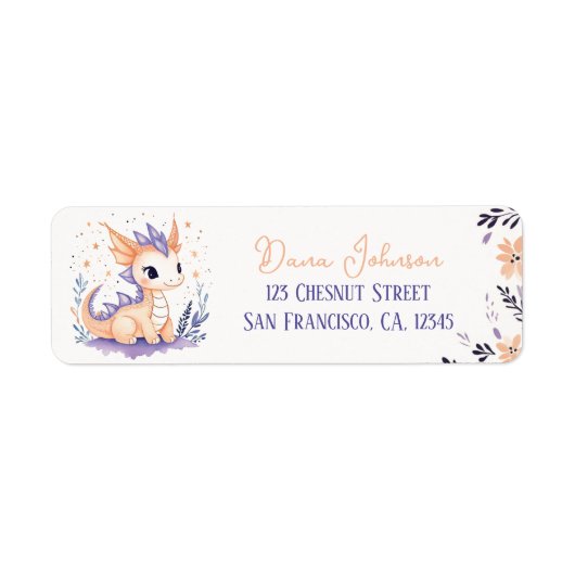 Baby Dragon Boho Floral Design - Retouradres Etiket (Voorkant)