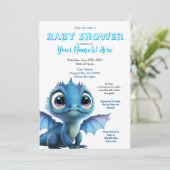 Baby Dragon Boy Shower Cute Invitation Kaart (Staand voorkant)