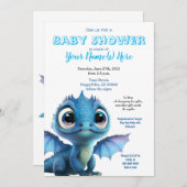Baby Dragon Boy Shower Cute Invitation Kaart (Voorkant / Achterkant)