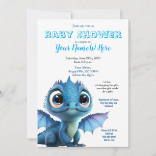 Baby Dragon Boy Shower Cute Invitation Kaart