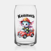 Baby Dragon brandweerman op speelgoed truck Blikvorm Glas (Voorkant)