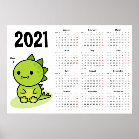 Baby dragon Calendar 2021 Poster - Maandbegin (Voorkant)