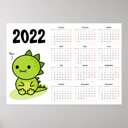 Baby dragon Calendar 2022 Poster - Maandbegin (Voorkant)