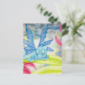 Baby Dragon Fairy blue bliksembloem storm lichter Briefkaart (Staand voorkant)
