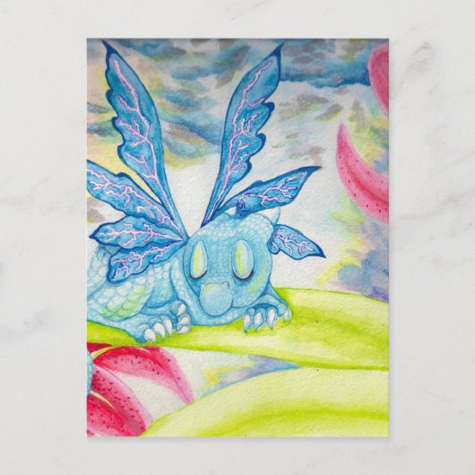 Baby Dragon Fairy blue bliksembloem storm lichter Briefkaart (Voorkant)