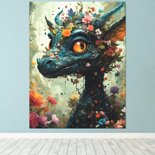 Baby Dragon Fantasy Canvas Afdruk (Insitu (Houten vloer))