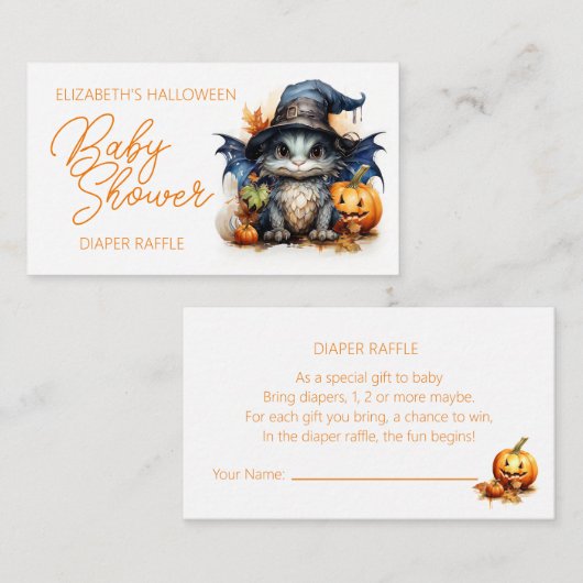 Baby Dragon Halloween Baby shower Luier Raffle Informatiekaartje (Voorkant / Achterkant)