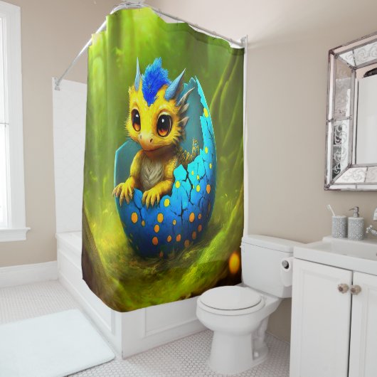 Baby Dragon Hatching Douchegordijn (In situ)