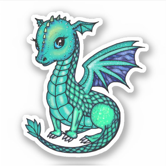 Baby Dragon Illustratie Sparkly Dragons Sticker (Voorkant)