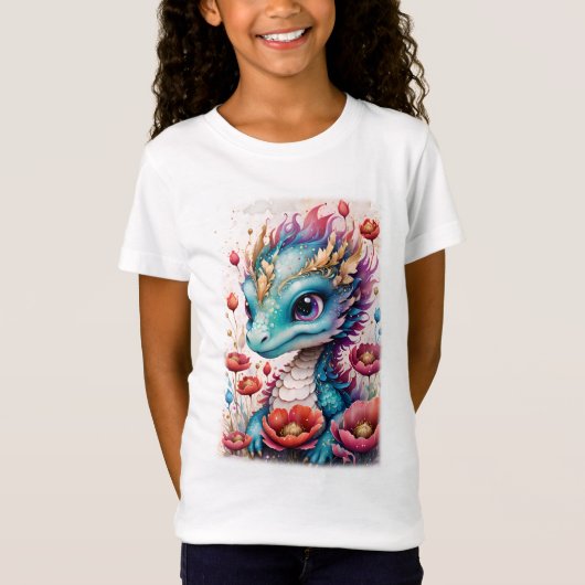 Baby Dragon in blauw en roze T-shirt (Voorkant)