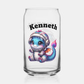 Baby Dragon in Helm onderzoekt de ruimte Blikvorm Glas (Achterkant)