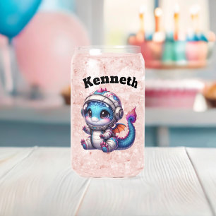 Baby Dragon in Helm onderzoekt de ruimte Blikvorm Glas