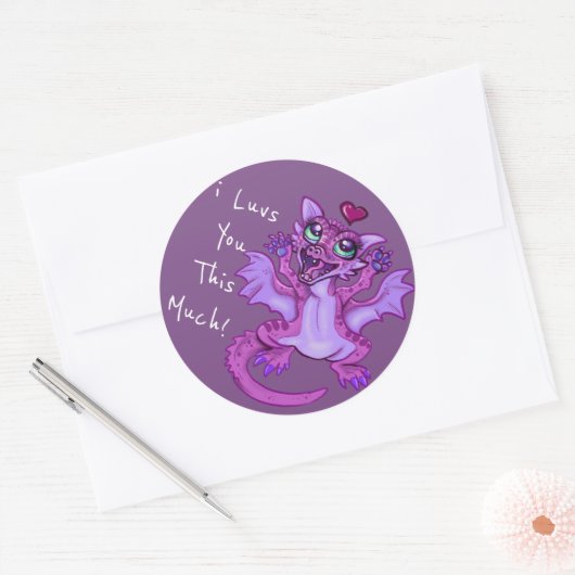 Baby Dragon Love Ronde Sticker (Envelop)