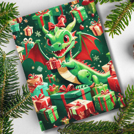 Baby Dragon met alle kerstcadeaus ai Feestdagenkaart