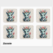 Baby Dragon met roze bloemen en kant Vierkante Sticker (Vel)