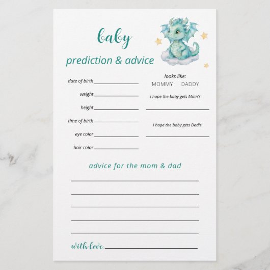 Baby Dragon Predictions spel Flyer (Voorkant)