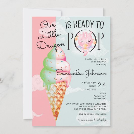 Baby Dragon Ready to Pop Ice Cream Baby shower Kaart (Voorkant)