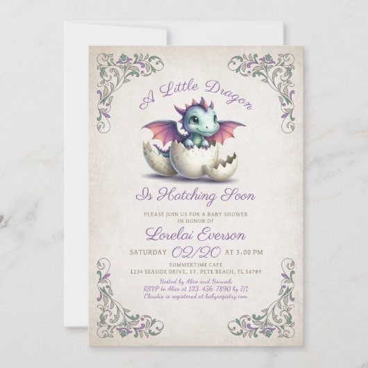 Baby Dragon Shower Kaart (Voorkant)