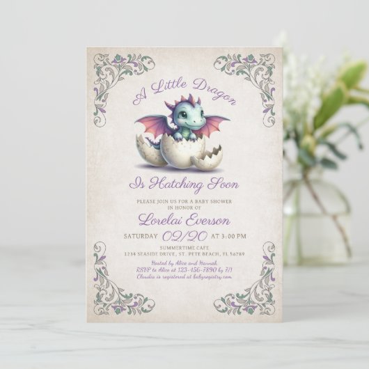 Baby Dragon Shower Kaart (Staand voorkant)