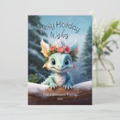 Baby Dragon Snowy Enchanted Forest Kerstmis Feestdagenkaart (Staand voorkant)