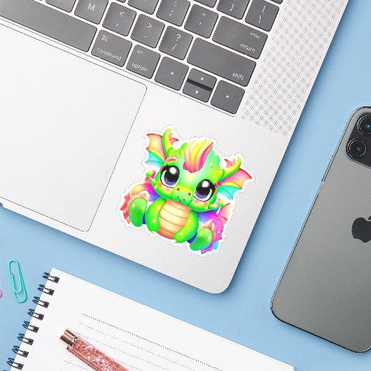 Baby Dragon Sticker (Laptop met iPhone)
