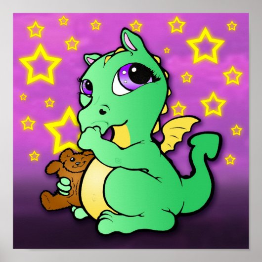 Baby Dragon Sucking Thumb (groen) - Afdrukken Poster (Voorkant)